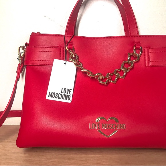 LOVE MOSCHINO NWT Red Handbag with Heart Chain - Picture 2 of 15